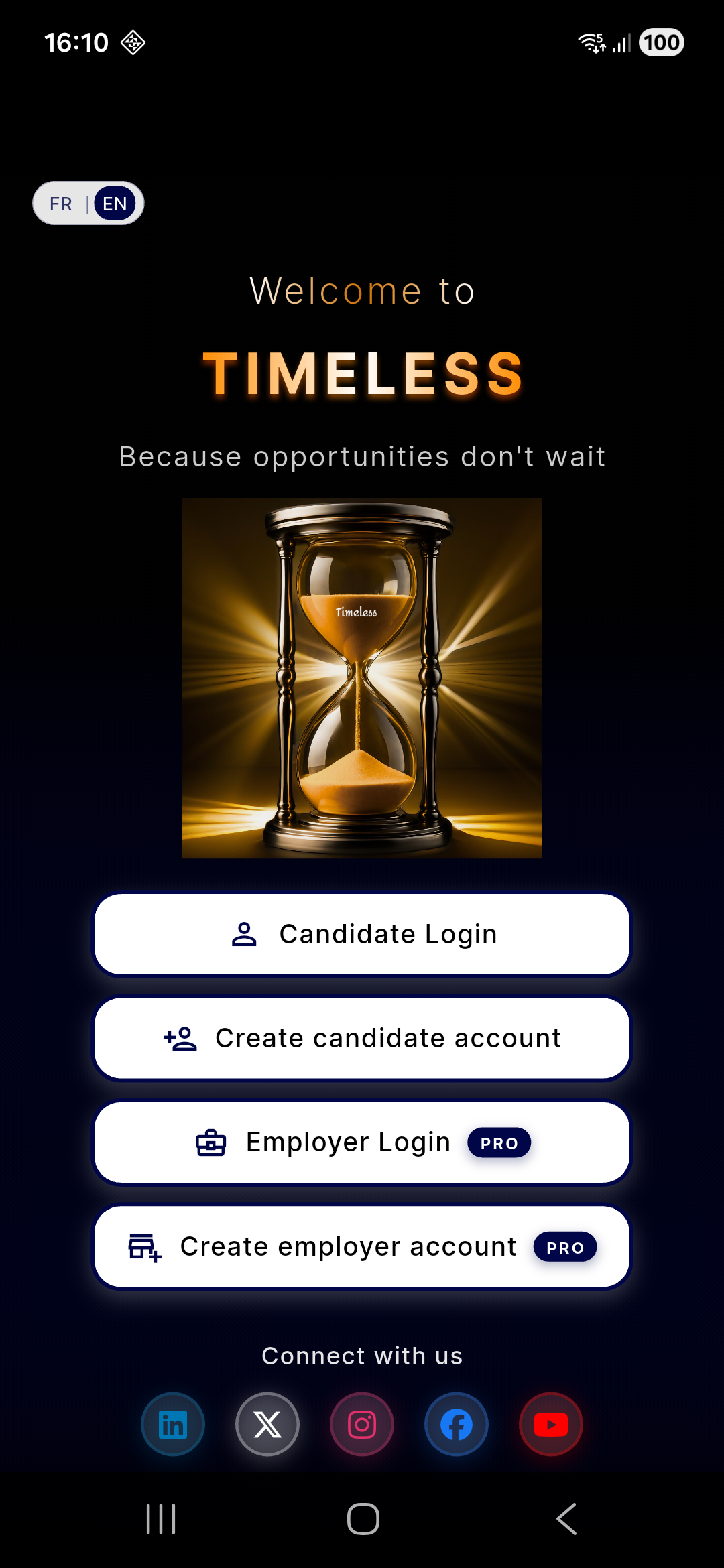 Timeless app dashboard screenshot
